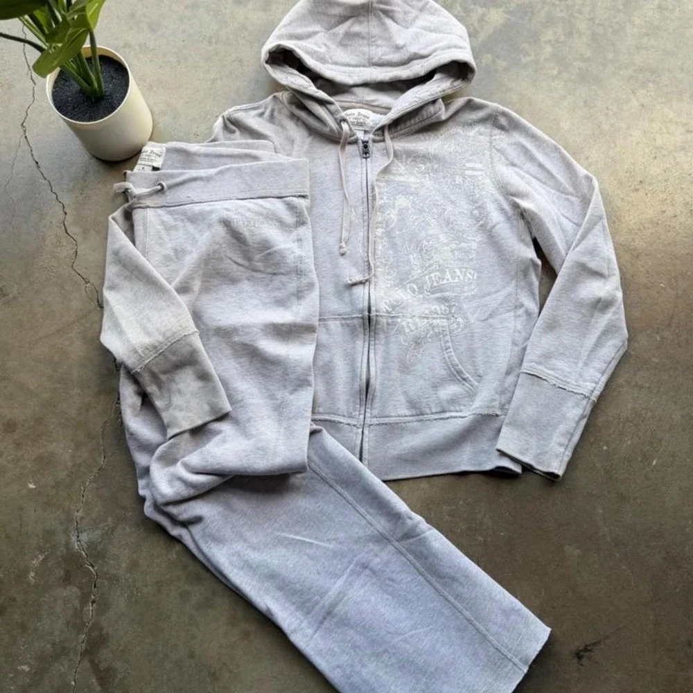 Vintage Y2K cream Polo Ralph Lauren zip up hoodie and baggy sweatpants set